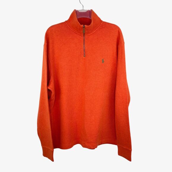 Polo Ralph Lauren Men's Mock Neck 1/4 Zip Sweater Size XL Orange Knit Cotton - Picture 2 of 7